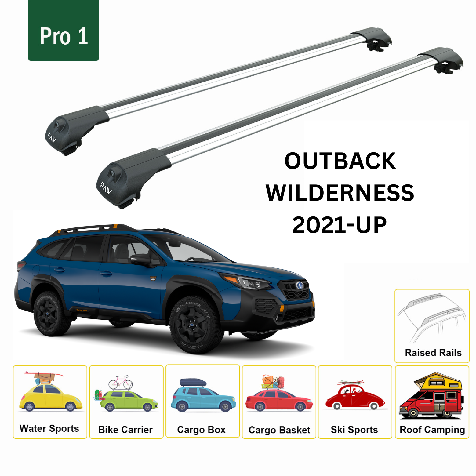 For Subaru Outback Wilderness Roof Rack Cross Bars Metal Bracket Raised Rail Alu Silver 2021-Up For Subaru Outback Wilderness Roof Rack Cross Bars Metal Bracket Raised Rail Alu Silver 2021-Up